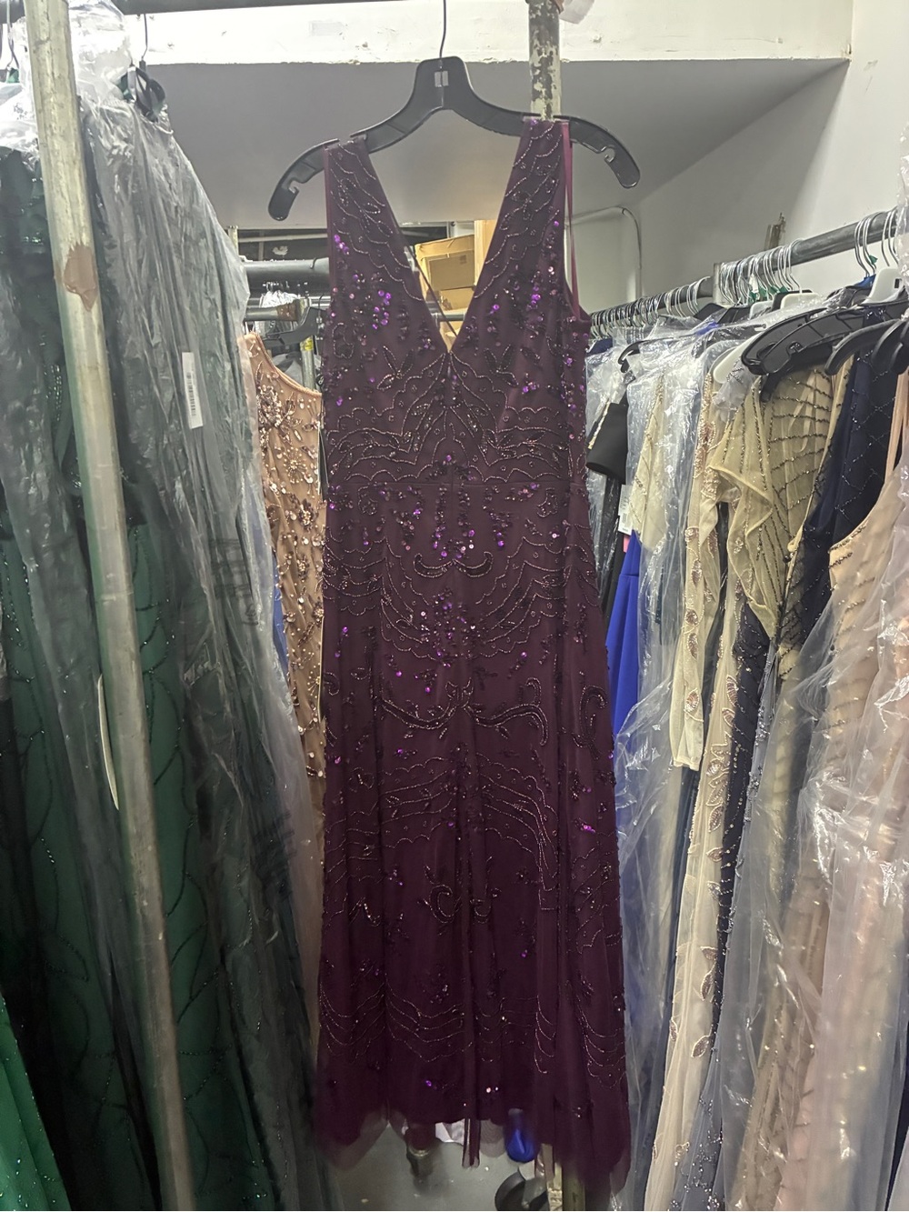 Adrianna Papell Night Plum Beaded Midi Dress NWT SZ 10 Formal Cocktail GALA MOB - Picture 9 of 10